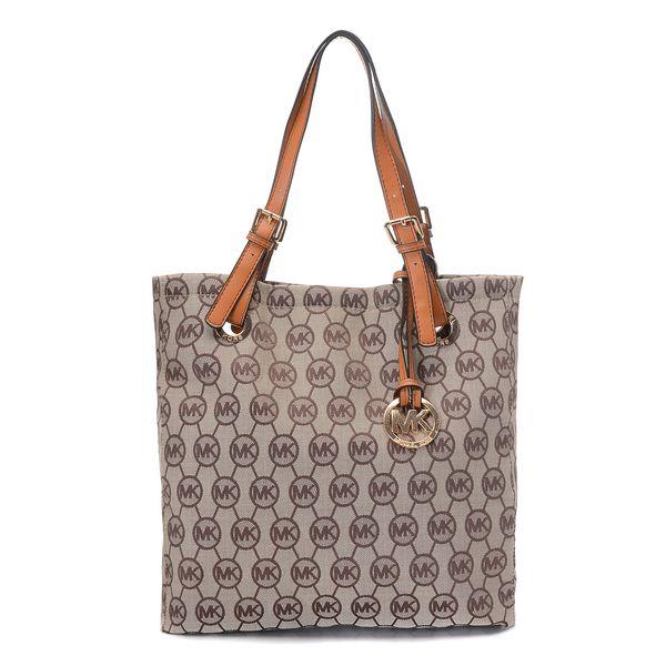 michael kors jet set mk monogram-print stoff beige-ibenholt-dark På Salgsprisen kbst7